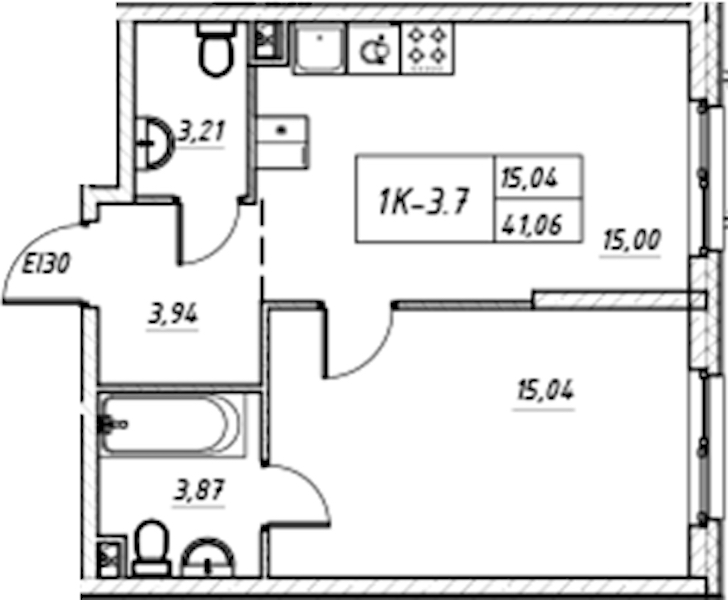 1-комнатная квартира 41.06 м², 2/17 эт., Комплекс апартаментов «Zoom на Неве»